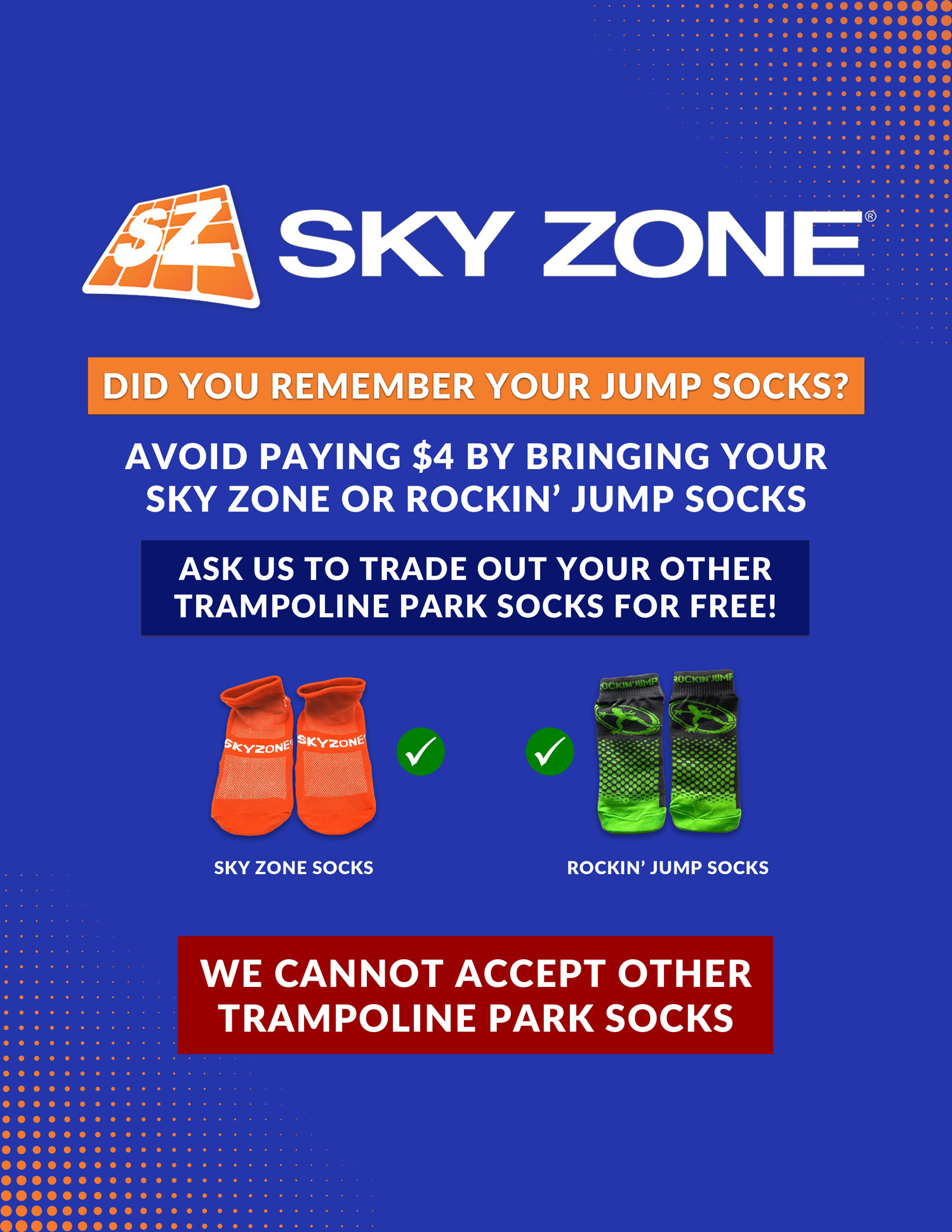 Sky Zone Sock Policy Desk Flyer Update 10 7 24